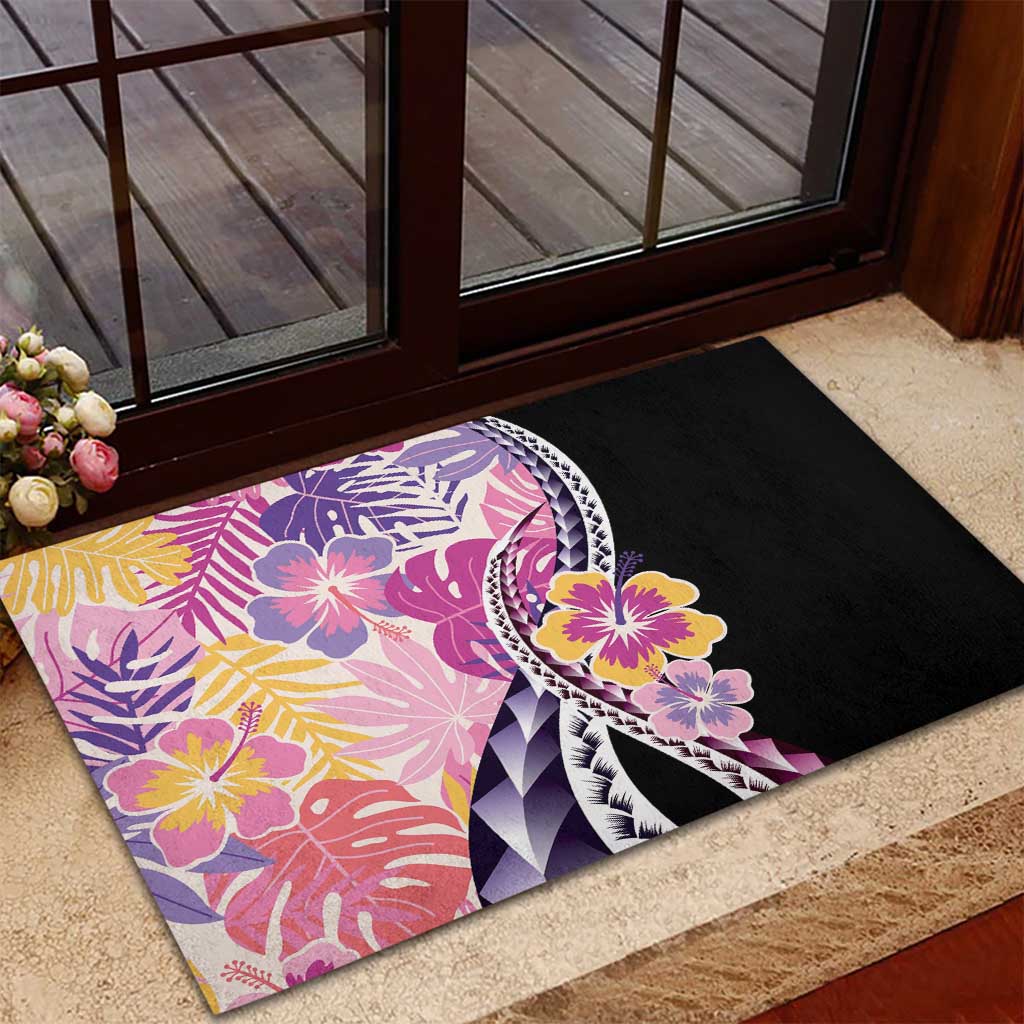 Aloha Vintage Hibiscus Lei Seamless Pattern Rubber Doormat - Polynesian Pride