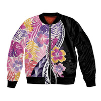Aloha Vintage Hibiscus Lei Seamless Pattern Sleeve Zip Bomber Jacket - Polynesian Pride