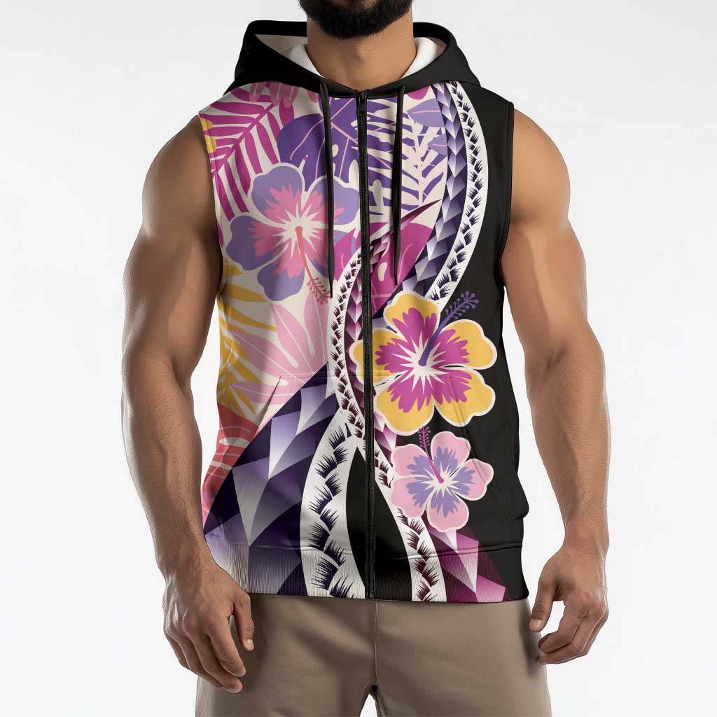 Aloha Vintage Hibiscus Lei Seamless Pattern Sleeveless Zip Hoodie LT9