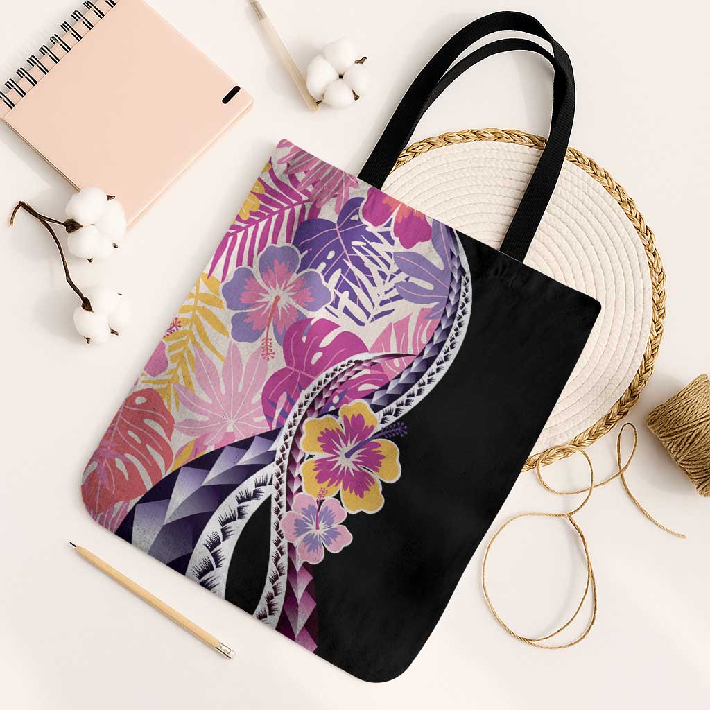 Aloha Vintage Hibiscus Lei Seamless Pattern Tote Bag LT9 Black Strap One Size Pink - Polynesian Pride