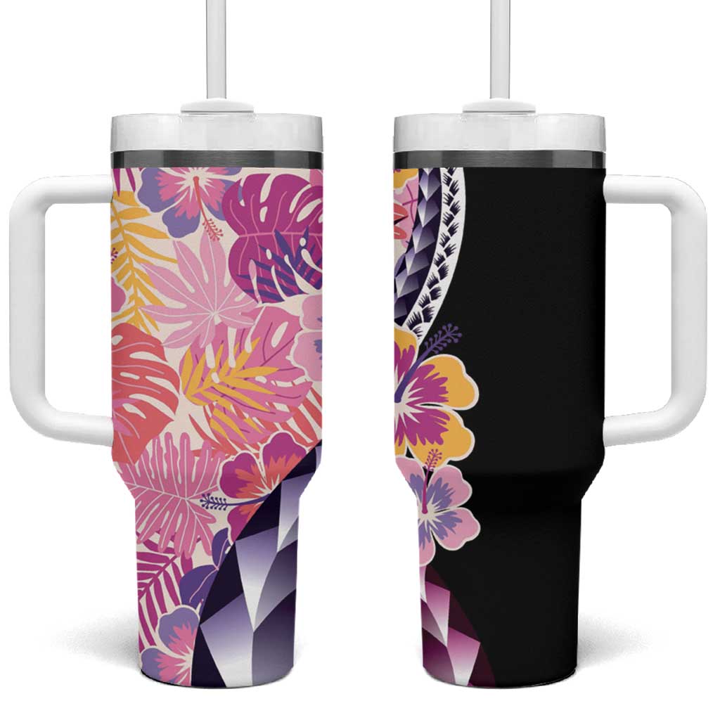 Aloha Vintage Hibiscus Lei Seamless Pattern Tumbler With Handle - Polynesian Pride