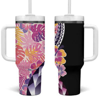 Aloha Vintage Hibiscus Lei Seamless Pattern Tumbler With Handle - Polynesian Pride