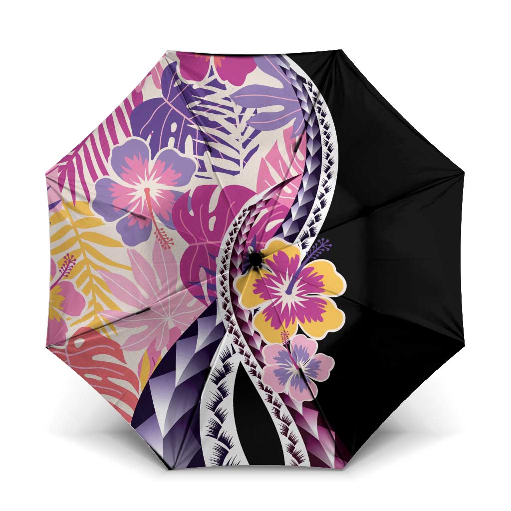 Aloha Vintage Hibiscus Lei Seamless Pattern Umbrella LT9 One Size Folded 11.42 inch Opened Diameter 37.4 inch Pink - Polynesian Pride