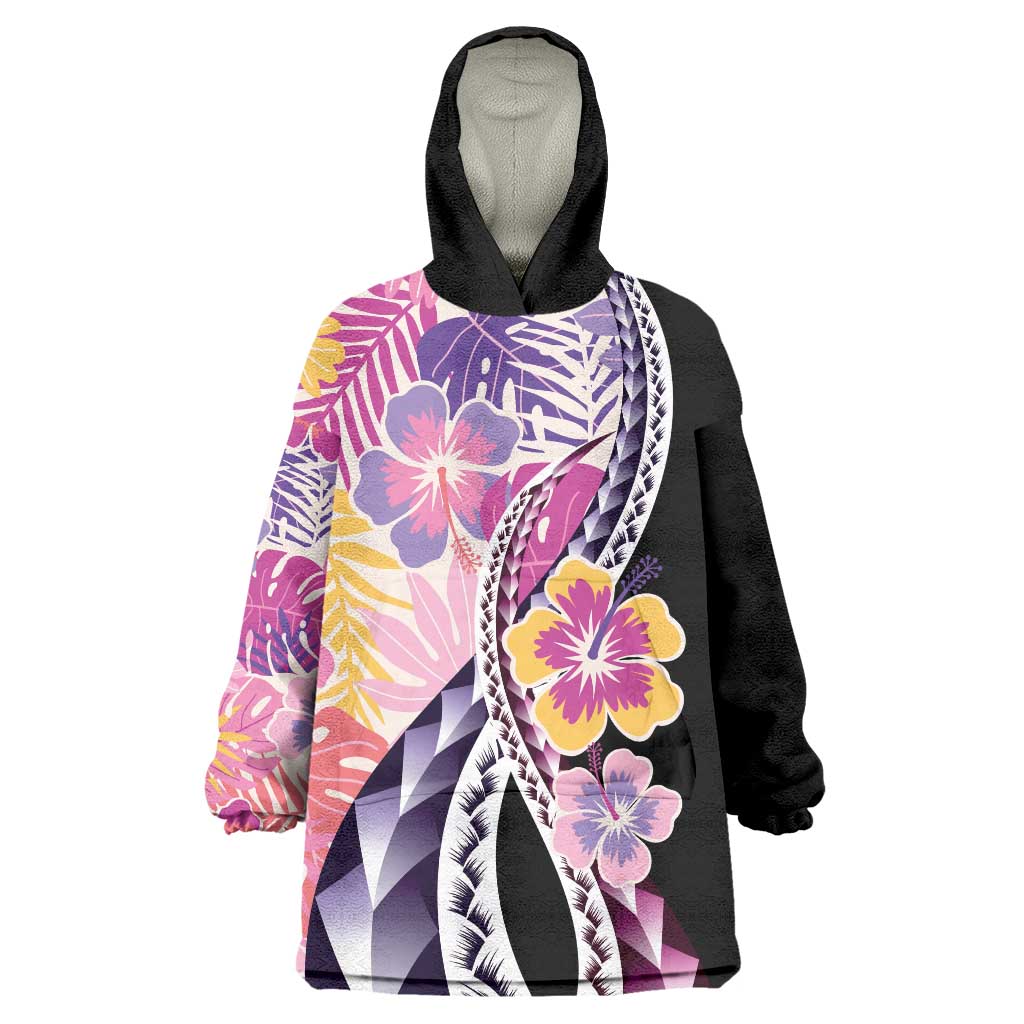 Aloha Vintage Hibiscus Lei Seamless Pattern Wearable Blanket Hoodie LT9 One Size Pink - Polynesian Pride