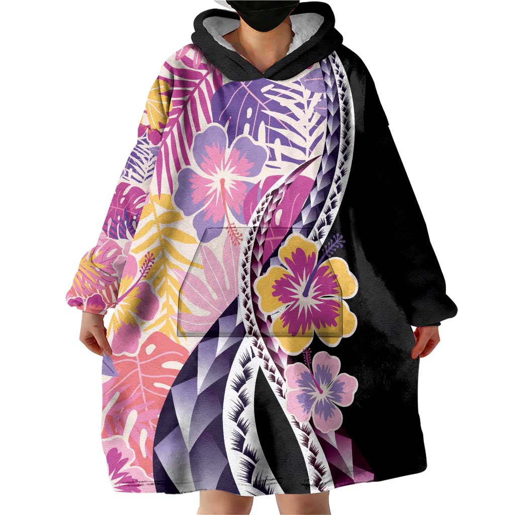 Aloha Vintage Hibiscus Lei Seamless Pattern Wearable Blanket Hoodie - Polynesian Pride