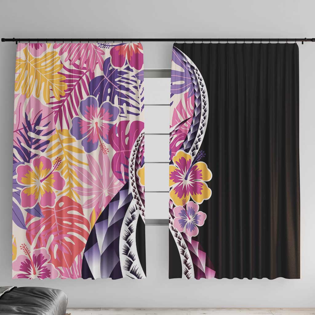 Aloha Vintage Hibiscus Lei Seamless Pattern Window Curtain LT9 With Hooks Pink - Polynesian Pride
