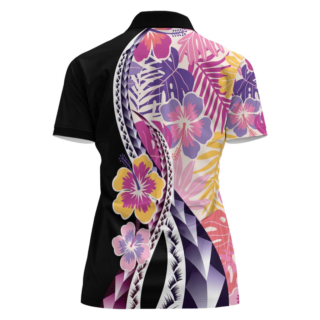 Aloha Vintage Hibiscus Lei Seamless Pattern Women Polo Shirt - Polynesian Pride