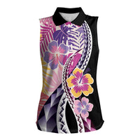 Aloha Vintage Hibiscus Lei Seamless Pattern Women Sleeveless Polo Shirt - Polynesian Pride