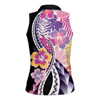 Aloha Vintage Hibiscus Lei Seamless Pattern Women Sleeveless Polo Shirt - Polynesian Pride