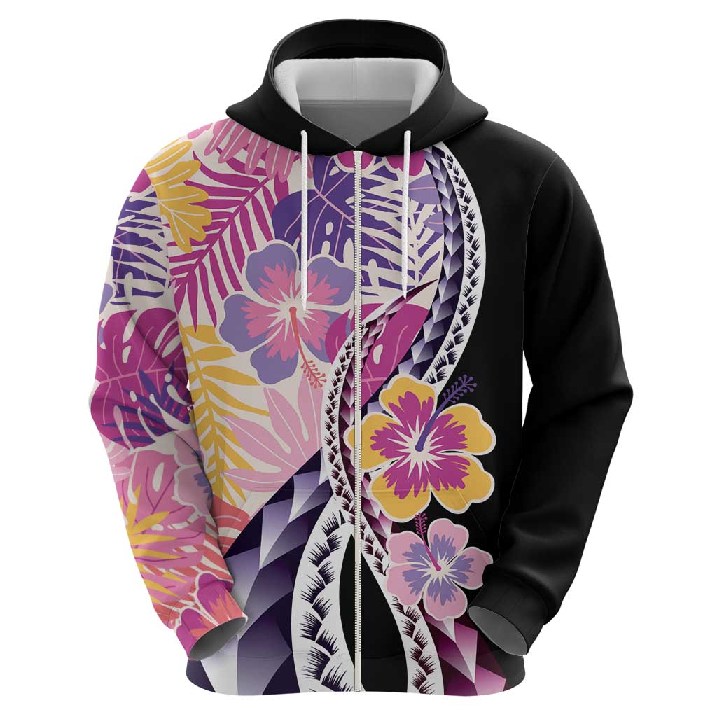 Aloha Vintage Hibiscus Lei Seamless Pattern Zip Hoodie - Polynesian Pride