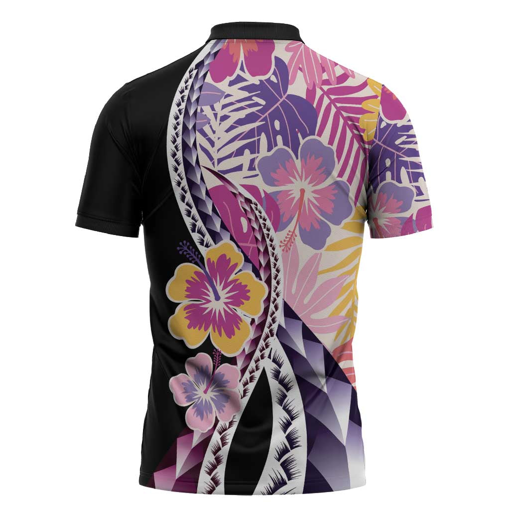 Aloha Vintage Hibiscus Lei Seamless Pattern Zipper Polo Shirt - Polynesian Pride