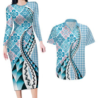 Aloha Vintage Palaka Floral Hawaiian Quilt Couples Matching Long Sleeve Bodycon Dress and Hawaiian Shirt Uliuli Motif - Polynesian Pride