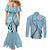Aloha Vintage Palaka Floral Hawaiian Quilt Couples Matching Mermaid Dress and Long Sleeve Button Shirt Uliuli Motif - Polynesian Pride