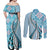 Aloha Vintage Palaka Floral Hawaiian Quilt Couples Matching Off Shoulder Maxi Dress and Long Sleeve Button Shirt Uliuli Motif - Polynesian Pride