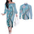 Aloha Vintage Palaka Floral Hawaiian Quilt Couples Matching Off The Shoulder Long Sleeve Dress and Long Sleeve Button Shirt Uliuli Motif - Polynesian Pride