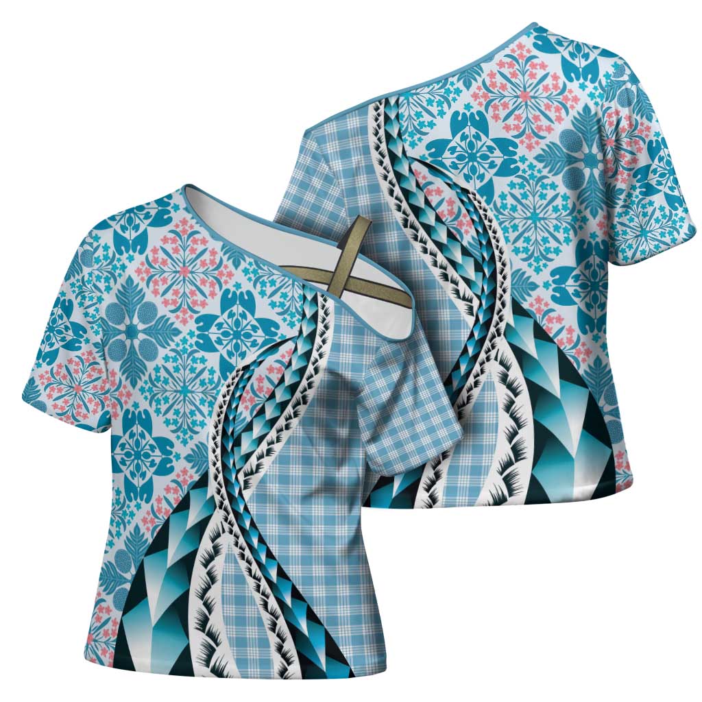 Aloha Vintage Palaka Floral Hawaiian Quilt Cross Shoulder Shirt Uliuli Motif - Polynesian Pride