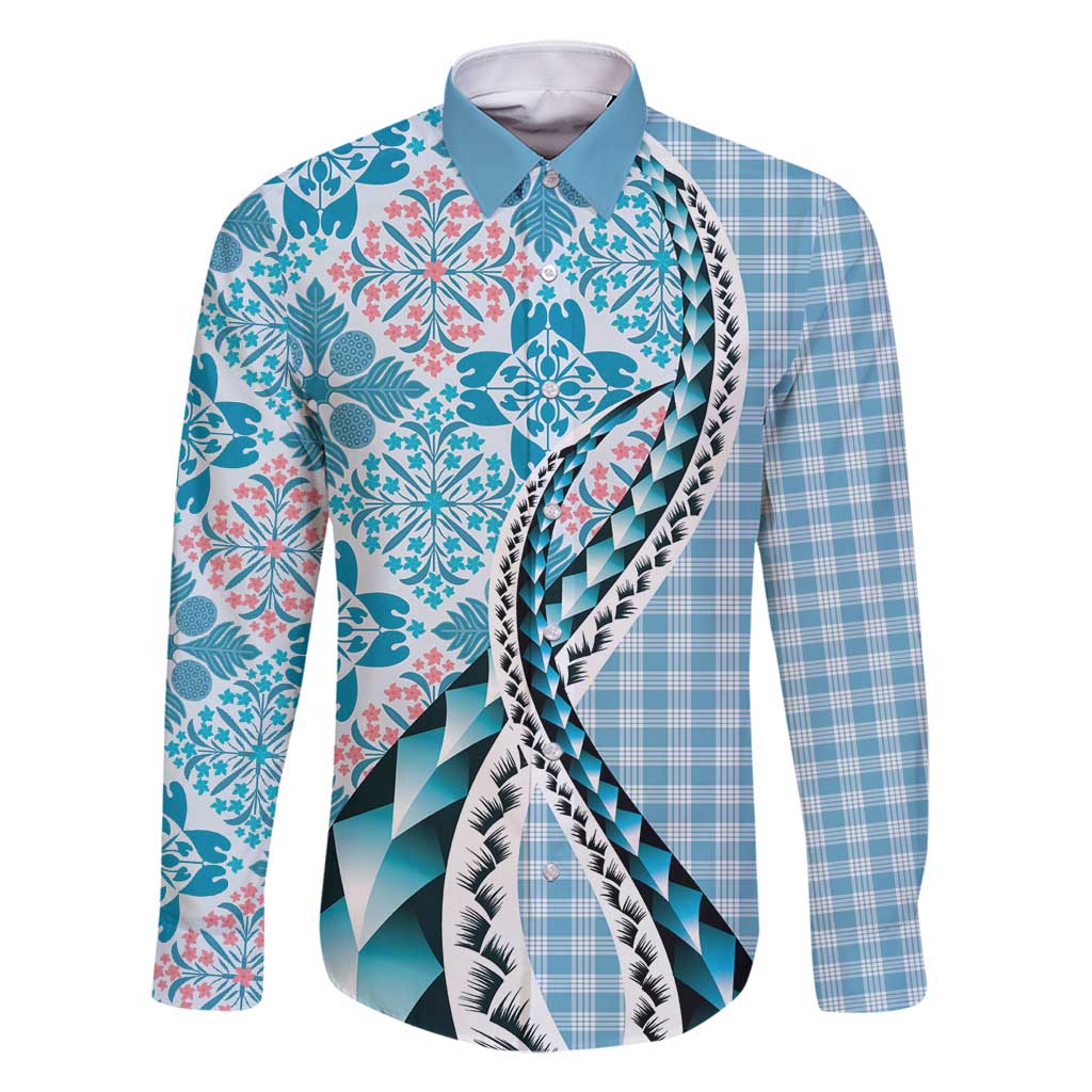 Aloha Vintage Palaka Floral Hawaiian Quilt Family Matching Off Shoulder Maxi Dress and Hawaiian Shirt Uliuli Motif - Polynesian Pride