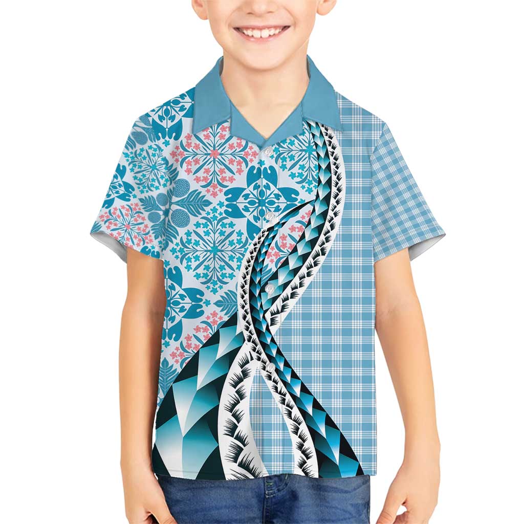 Aloha Vintage Palaka Floral Hawaiian Quilt Family Matching Off Shoulder Maxi Dress and Hawaiian Shirt Uliuli Motif - Polynesian Pride