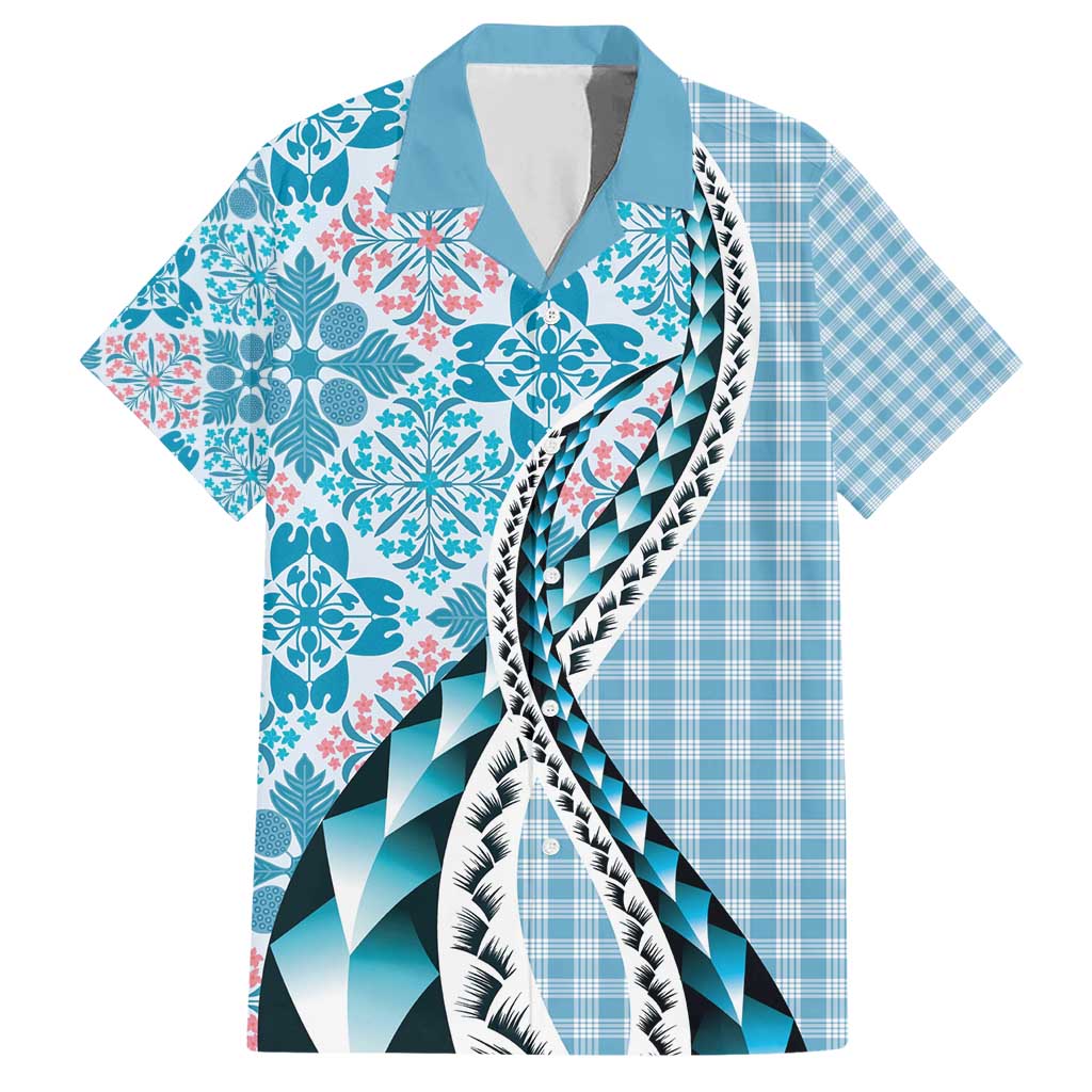 Aloha Vintage Palaka Floral Hawaiian Quilt Family Matching Short Sleeve Bodycon Dress and Hawaiian Shirt Uliuli Motif - Polynesian Pride