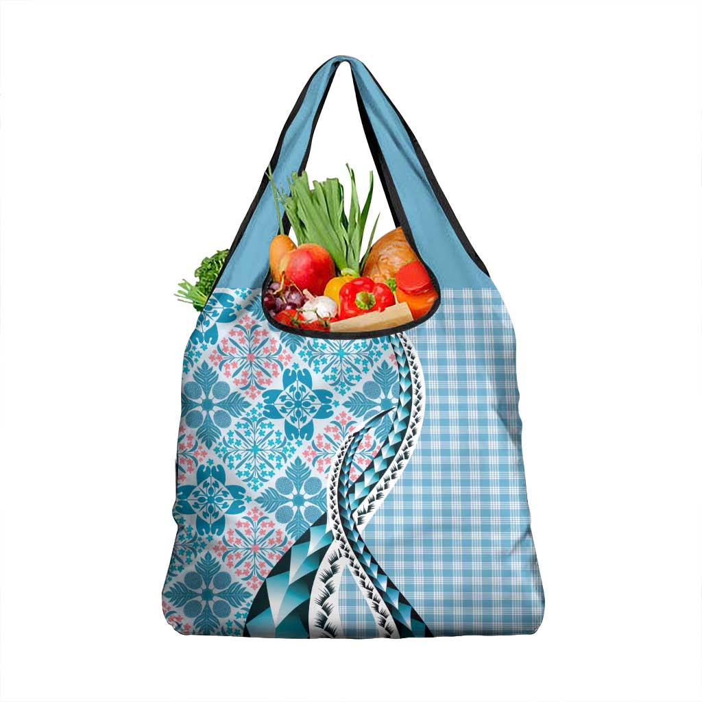 Aloha Vintage Palaka Floral Hawaiian Quilt Grocery Bag Uliuli Motif - Polynesian Pride