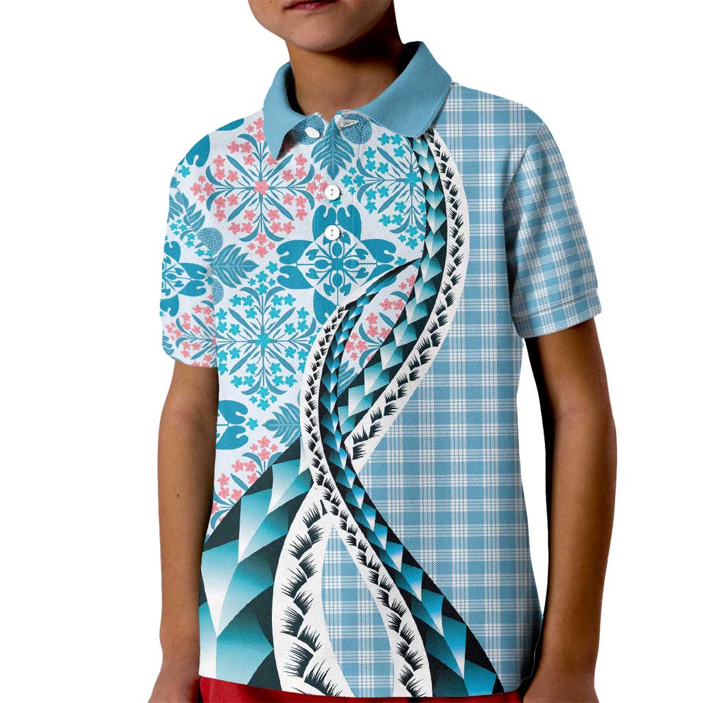 Aloha Vintage Palaka Floral Hawaiian Quilt Kid Polo Shirt Uliuli Motif - Polynesian Pride