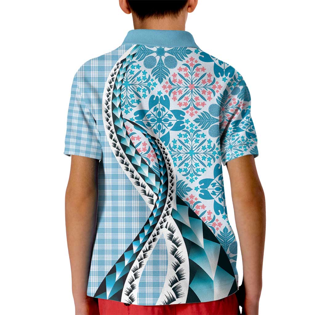 Aloha Vintage Palaka Floral Hawaiian Quilt Kid Polo Shirt Uliuli Motif - Polynesian Pride