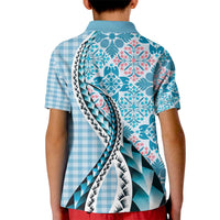 Aloha Vintage Palaka Floral Hawaiian Quilt Kid Polo Shirt Uliuli Motif - Polynesian Pride