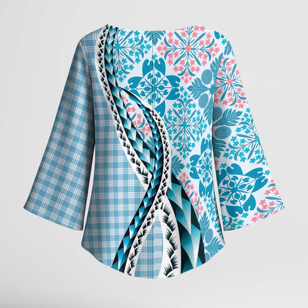 Aloha Vintage Palaka Floral Hawaiian Quilt Kimono Sleeve Blouse Uliuli Motif - Polynesian Pride