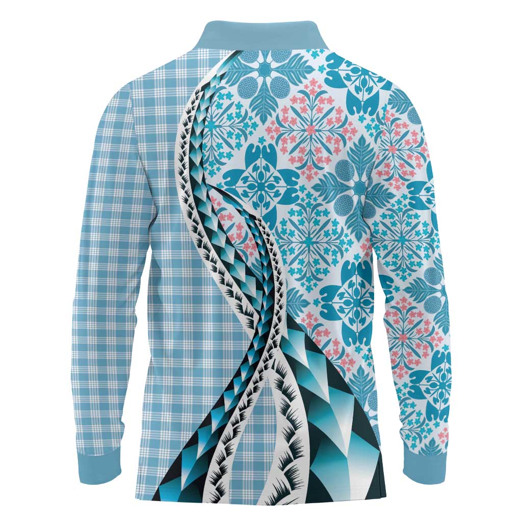 Aloha Vintage Palaka Floral Hawaiian Quilt Long Sleeve Polo Shirt Uliuli Motif - Polynesian Pride