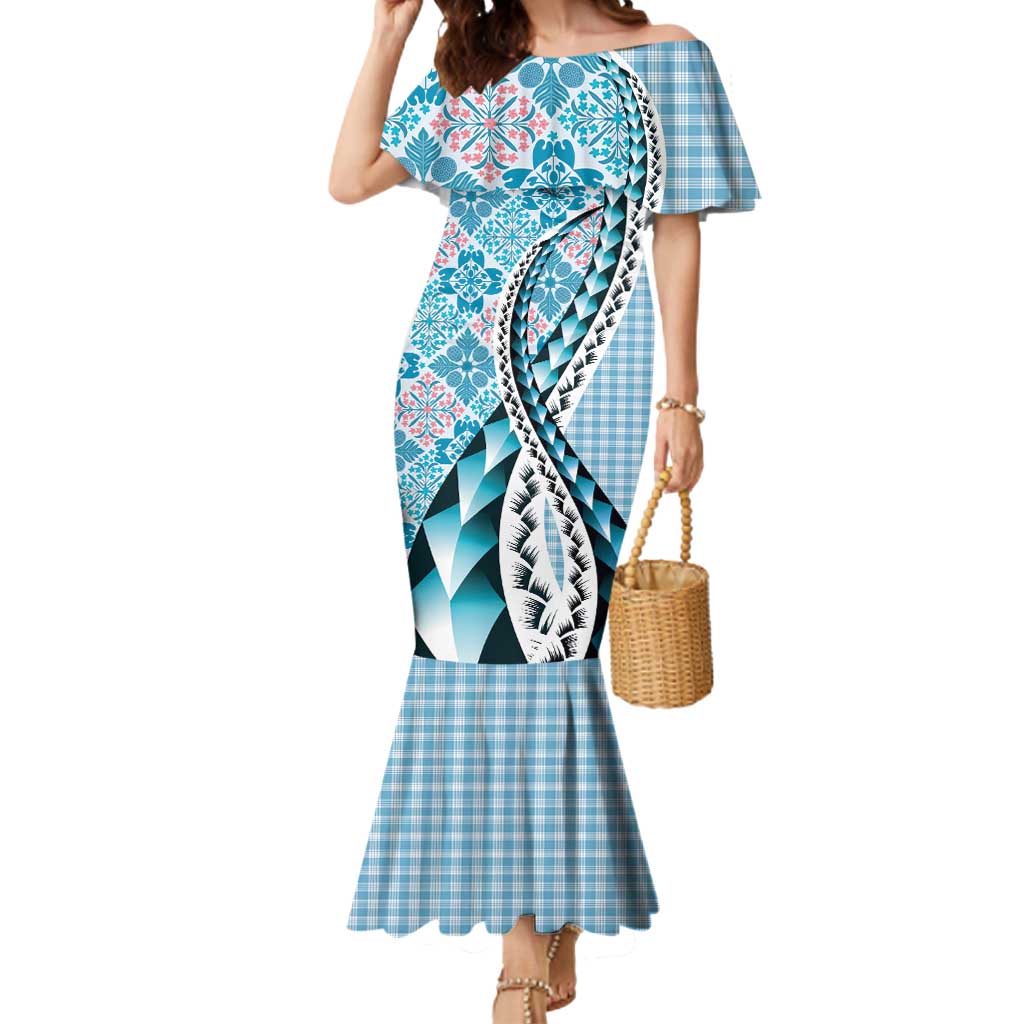 Aloha Vintage Palaka Floral Hawaiian Quilt Mermaid Dress Uliuli Motif - Polynesian Pride