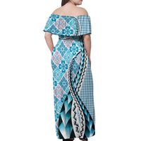 Aloha Vintage Palaka Floral Hawaiian Quilt Off Shoulder Maxi Dress Uliuli Motif - Polynesian Pride