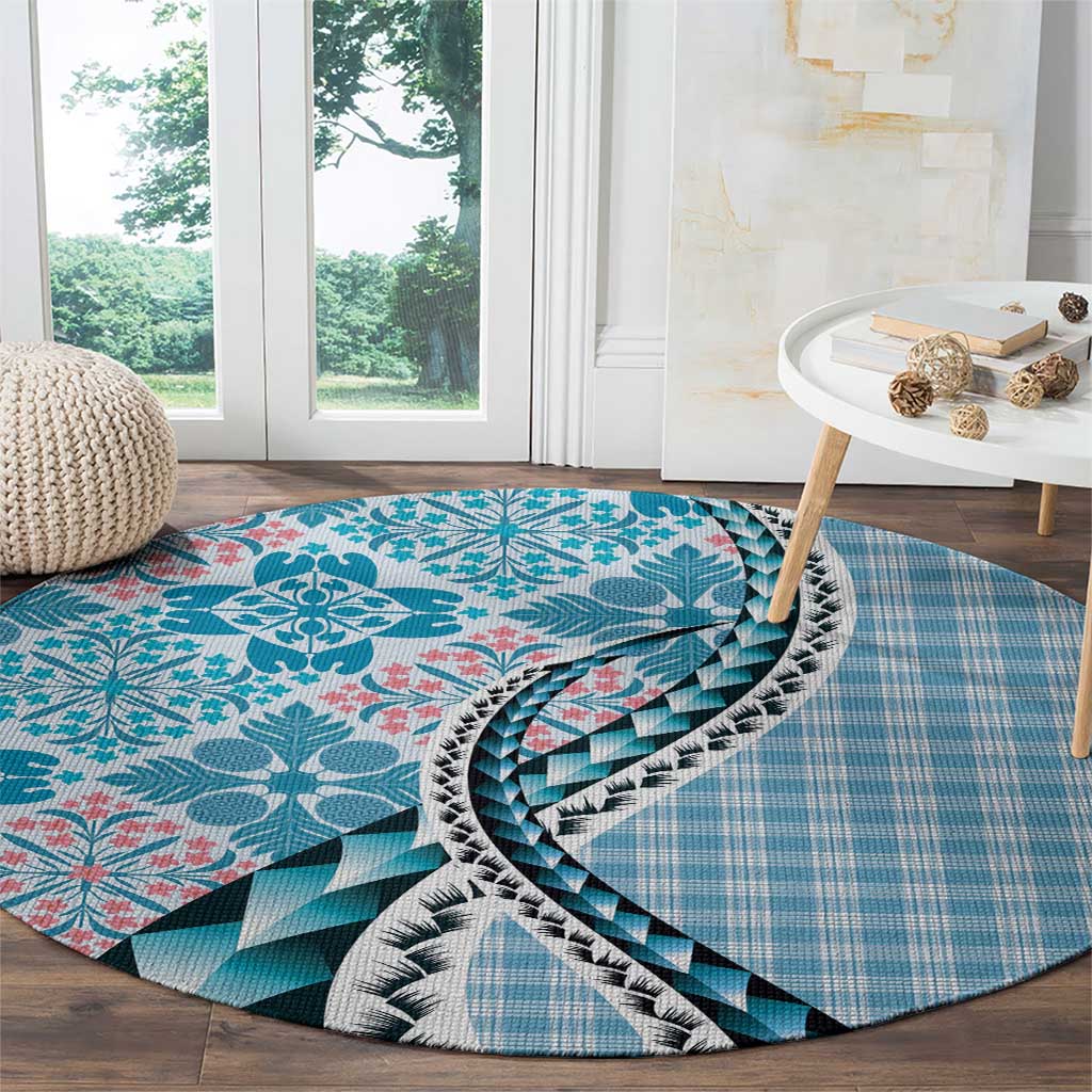 Aloha Vintage Palaka Floral Hawaiian Quilt Round Carpet Uliuli Motif - Polynesian Pride