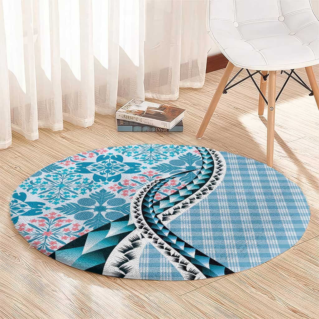 Aloha Vintage Palaka Floral Hawaiian Quilt Round Carpet Uliuli Motif - Polynesian Pride