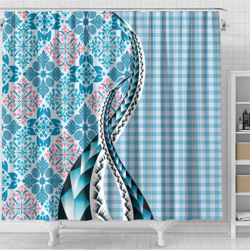 Aloha Vintage Palaka Floral Hawaiian Quilt Shower Curtain Uliuli Motif - Polynesian Pride