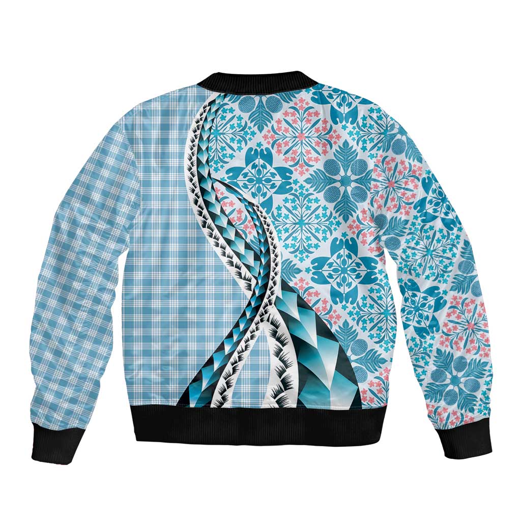 Aloha Vintage Palaka Floral Hawaiian Quilt Sleeve Zip Bomber Jacket Uliuli Motif - Polynesian Pride