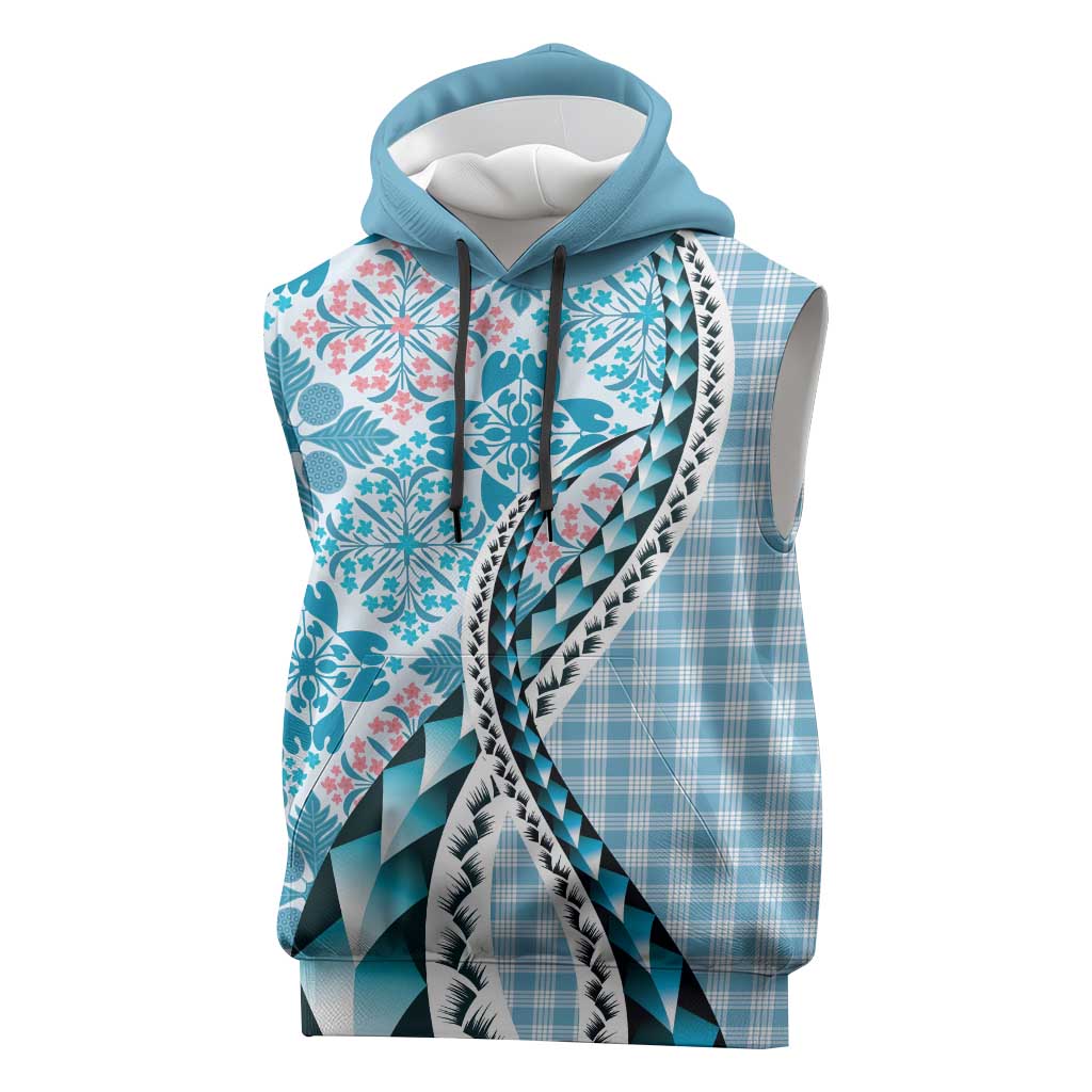 Aloha Vintage Palaka Floral Hawaiian Quilt Sleeveless Hoodie Uliuli Motif - Polynesian Pride