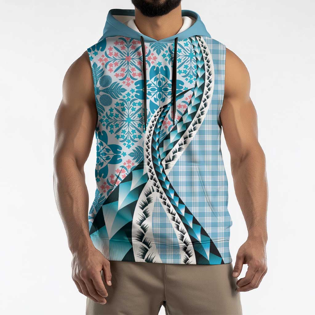 Aloha Vintage Palaka Floral Hawaiian Quilt Sleeveless Hoodie Uliuli Motif - Polynesian Pride