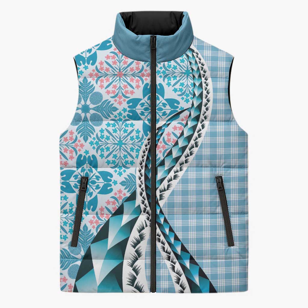 Aloha Vintage Palaka Floral Hawaiian Quilt Sleeveless Puffer Jacket Uliuli Motif - Polynesian Pride