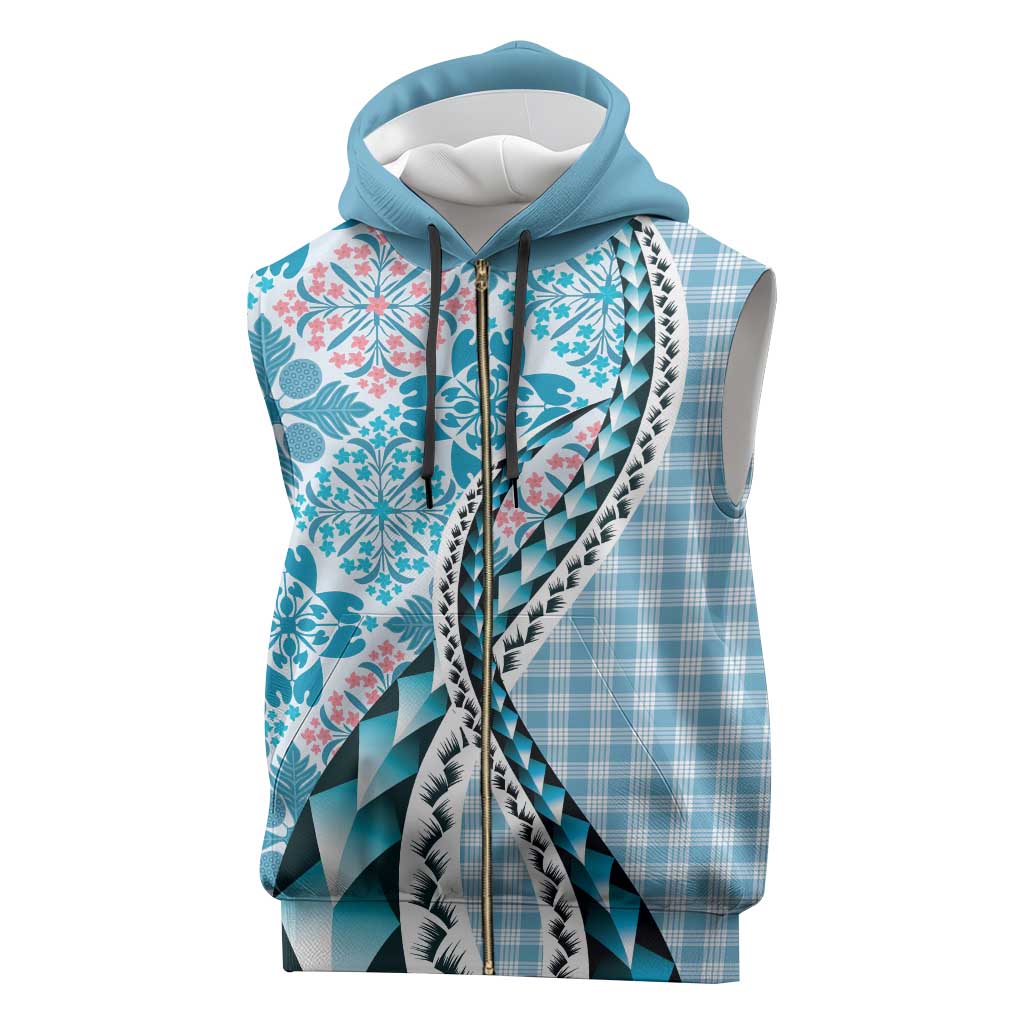 Aloha Vintage Palaka Floral Hawaiian Quilt Sleeveless Zip Hoodie Uliuli Motif - Polynesian Pride