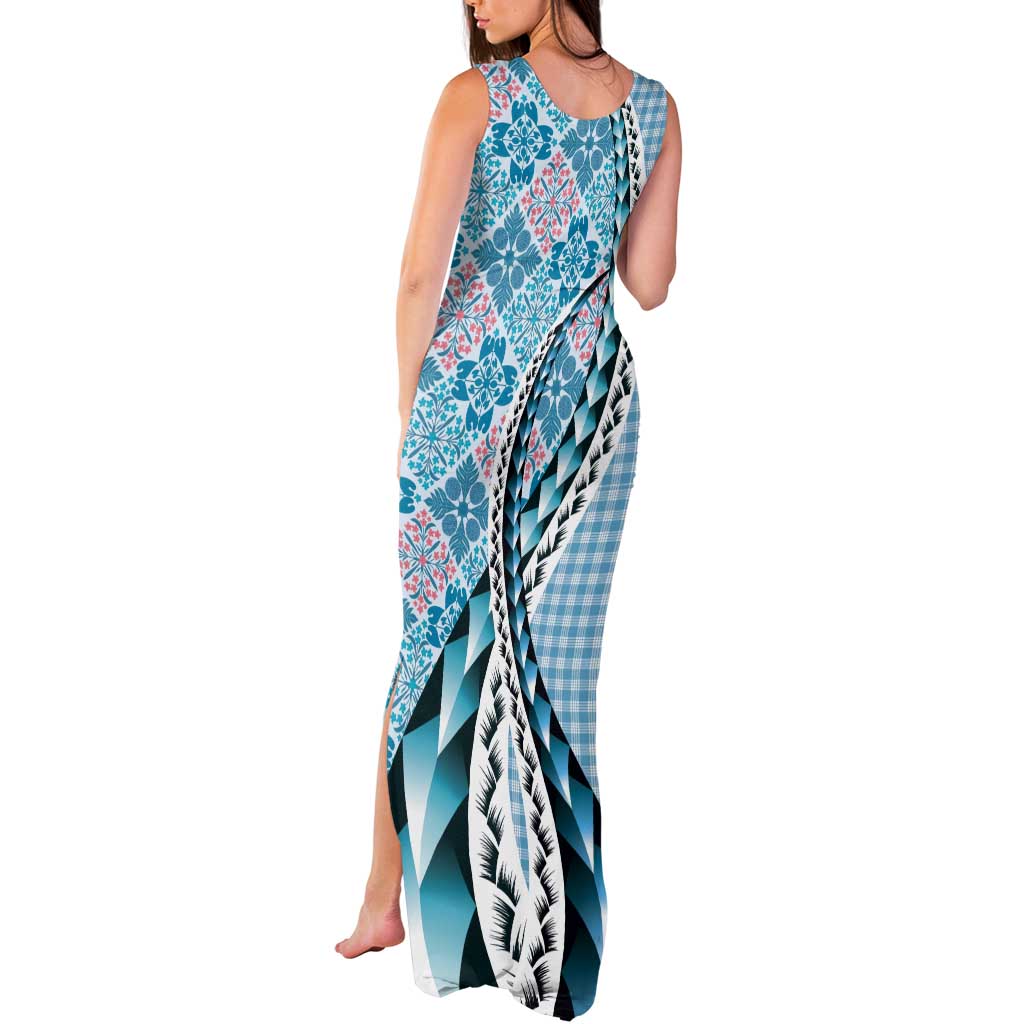 Aloha Vintage Palaka Floral Hawaiian Quilt Tank Maxi Dress Uliuli Motif - Polynesian Pride