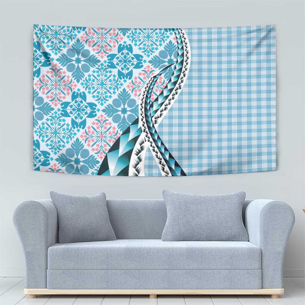 Aloha Vintage Palaka Floral Hawaiian Quilt Tapestry Uliuli Motif - Polynesian Pride