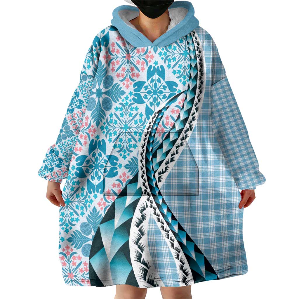 Aloha Vintage Palaka Floral Hawaiian Quilt Wearable Blanket Hoodie Uliuli Motif - Polynesian Pride