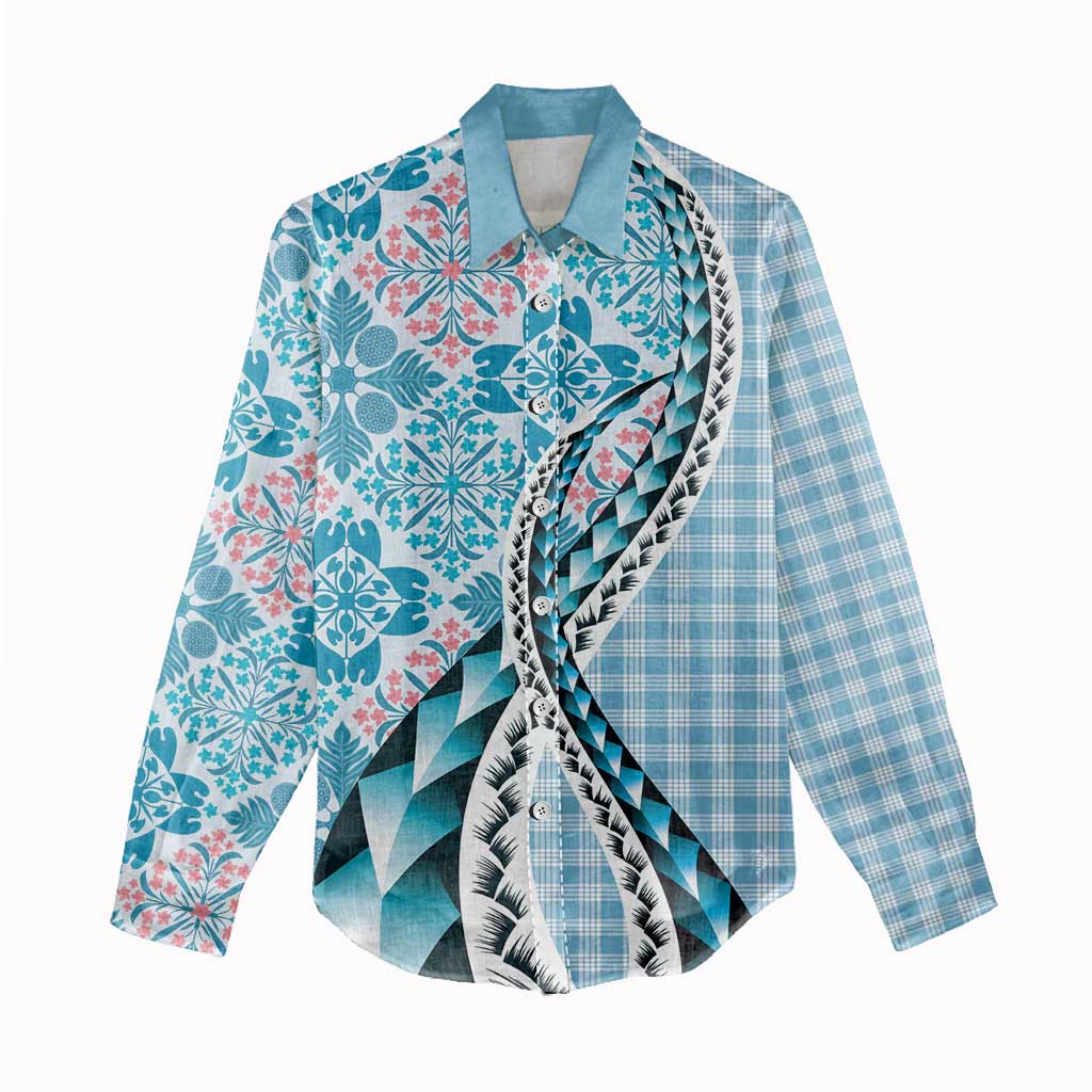 Aloha Vintage Palaka Floral Hawaiian Quilt Women Casual Shirt Uliuli Motif - Polynesian Pride