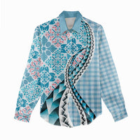 Aloha Vintage Palaka Floral Hawaiian Quilt Women Casual Shirt Uliuli Motif - Polynesian Pride