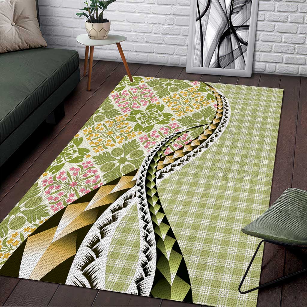 Aloha Vintage Palaka Floral Hawaiian Quilt Area Rug Omaomao Motif - Polynesian Pride