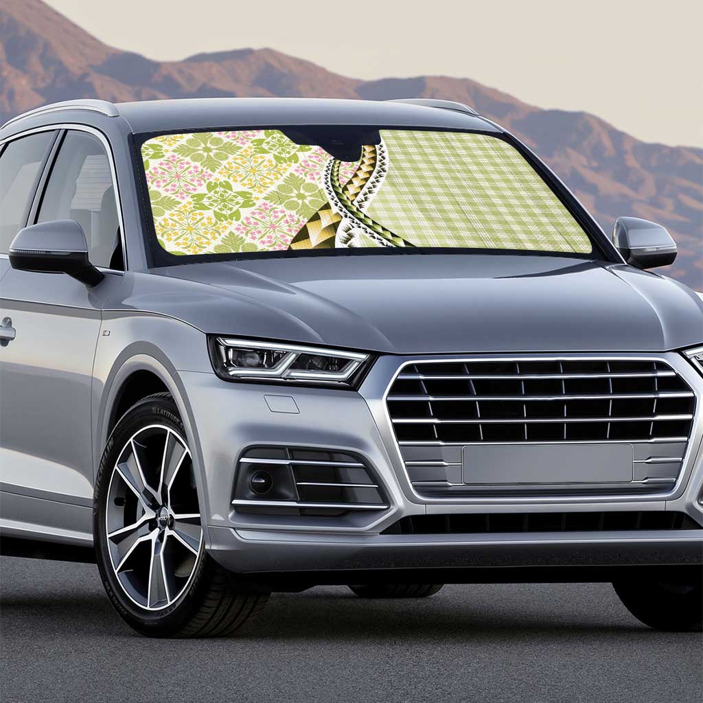 Aloha Vintage Palaka Floral Hawaiian Quilt Auto Sun Shade Omaomao Motif - Polynesian Pride