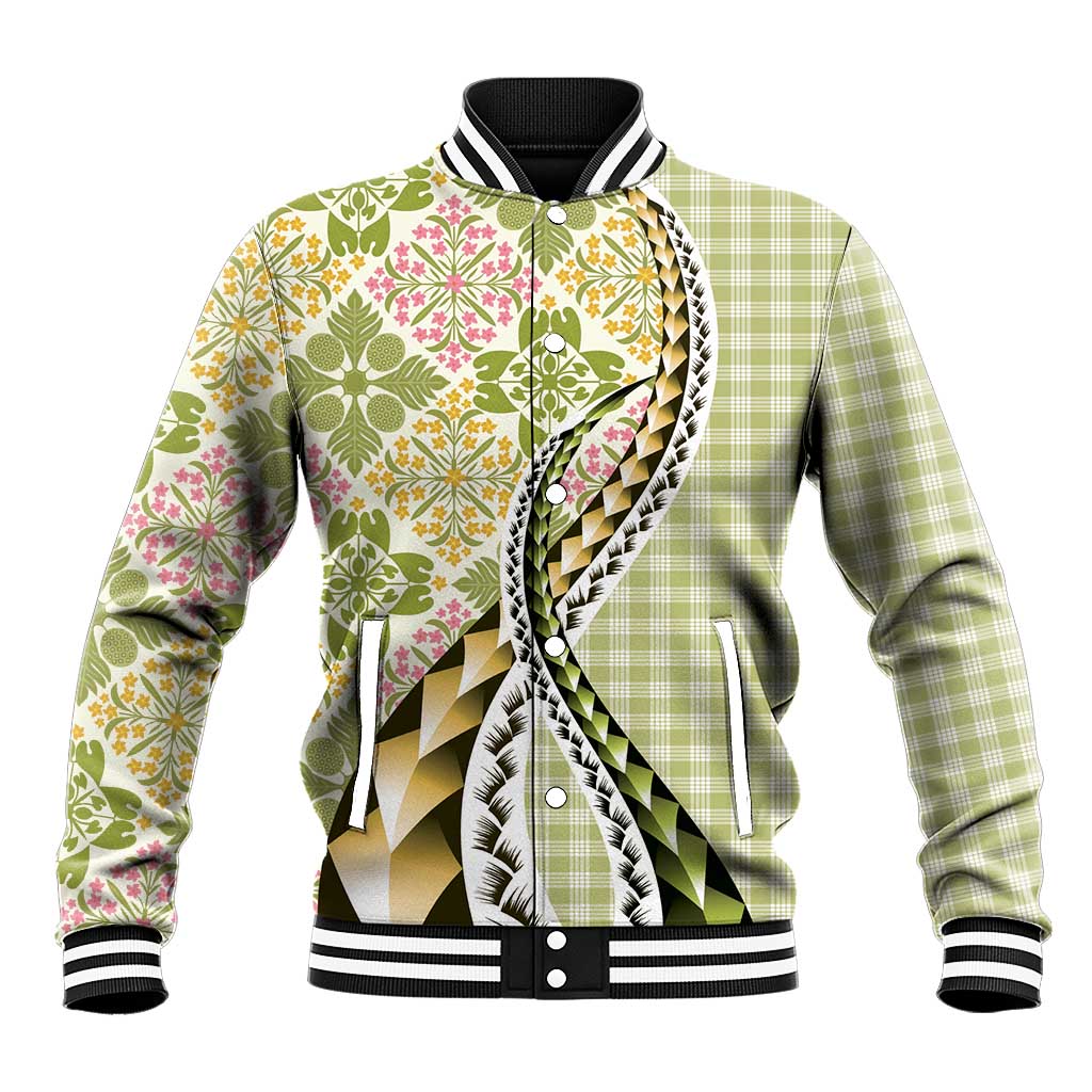 Aloha Vintage Palaka Floral Hawaiian Quilt Baseball Jacket Omaomao Motif - Polynesian Pride
