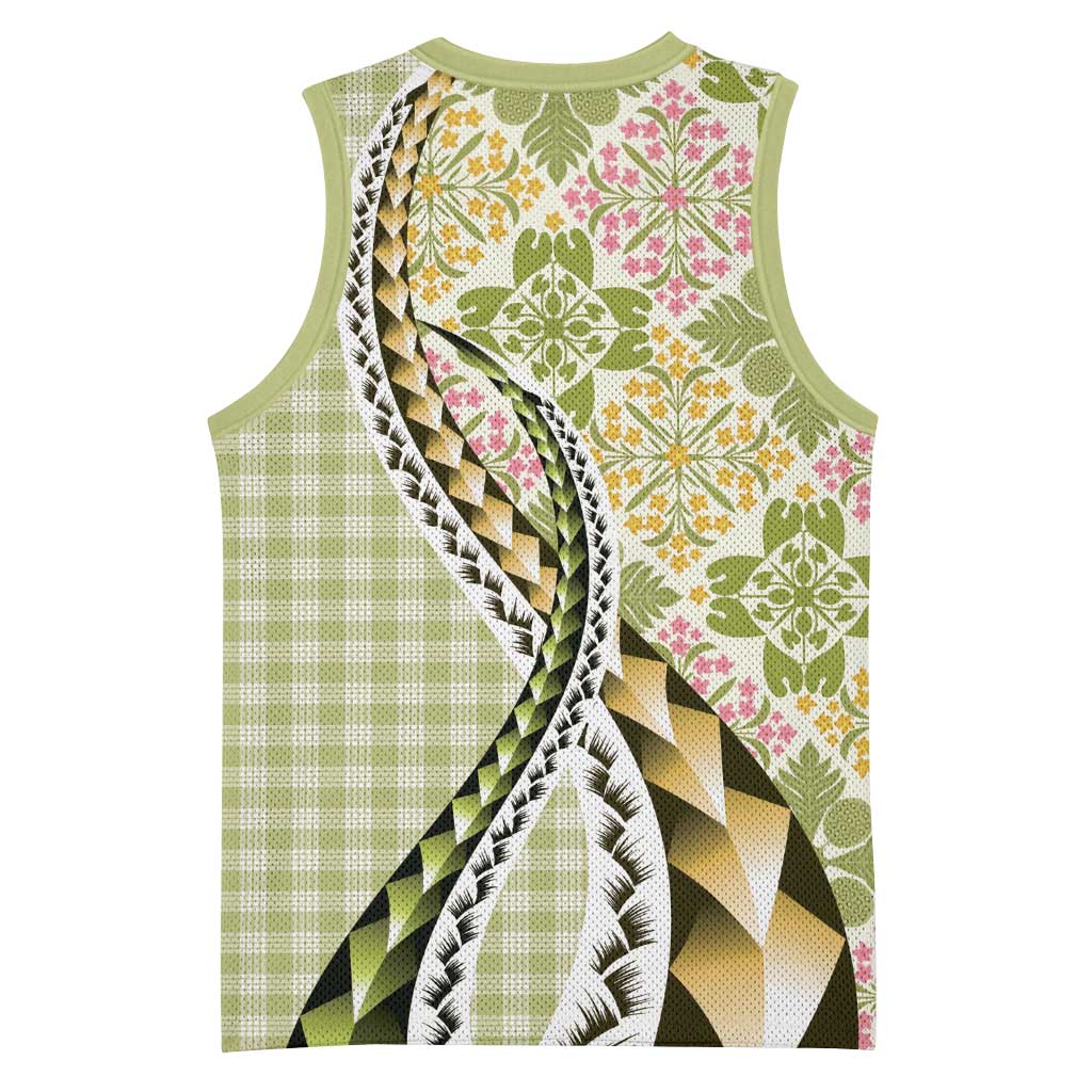 Aloha Vintage Palaka Floral Hawaiian Quilt Basketball Jersey Omaomao Motif - Polynesian Pride
