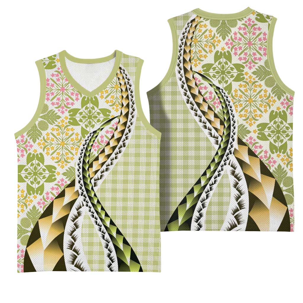 Aloha Vintage Palaka Floral Hawaiian Quilt Basketball Jersey Omaomao Motif - Polynesian Pride