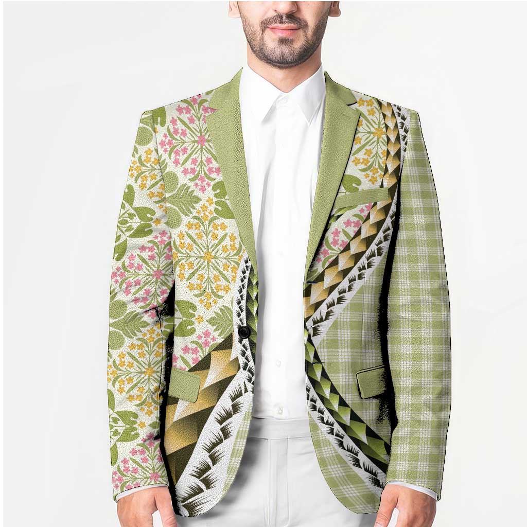 Aloha Vintage Palaka Floral Hawaiian Quilt Blazer Omaomao Motif - Polynesian Pride